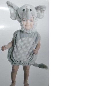 Toddler Elephant Halloween Costume Gray Plush Vest, Tail, Hood 12/18 mths Unisex